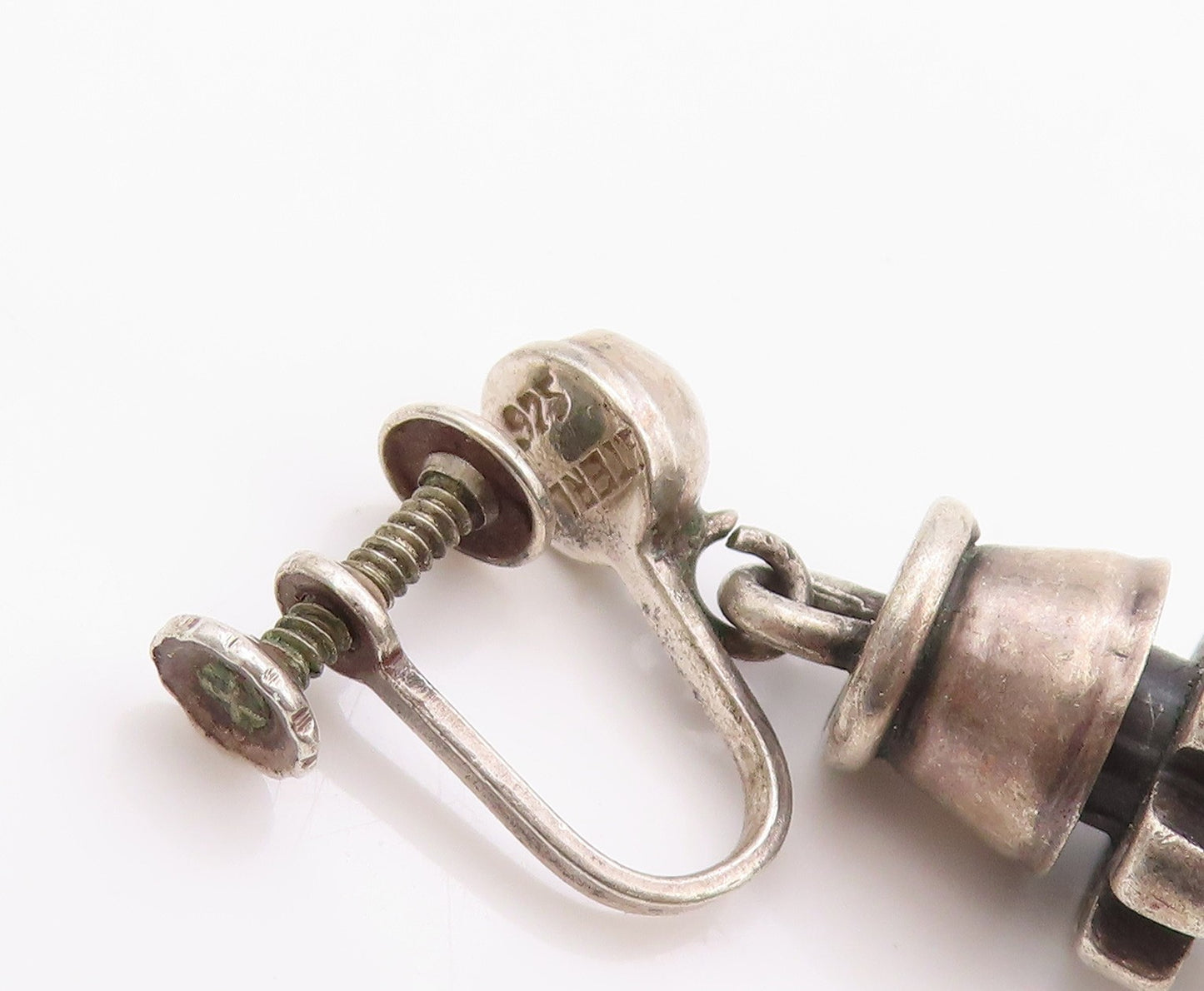 925 Sterling Silver Vintage Earrings Dark Tone Antique Design Screw Back EG13554