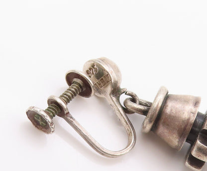 925 Sterling Silver Vintage Earrings Dark Tone Antique Design Screw Back EG13554