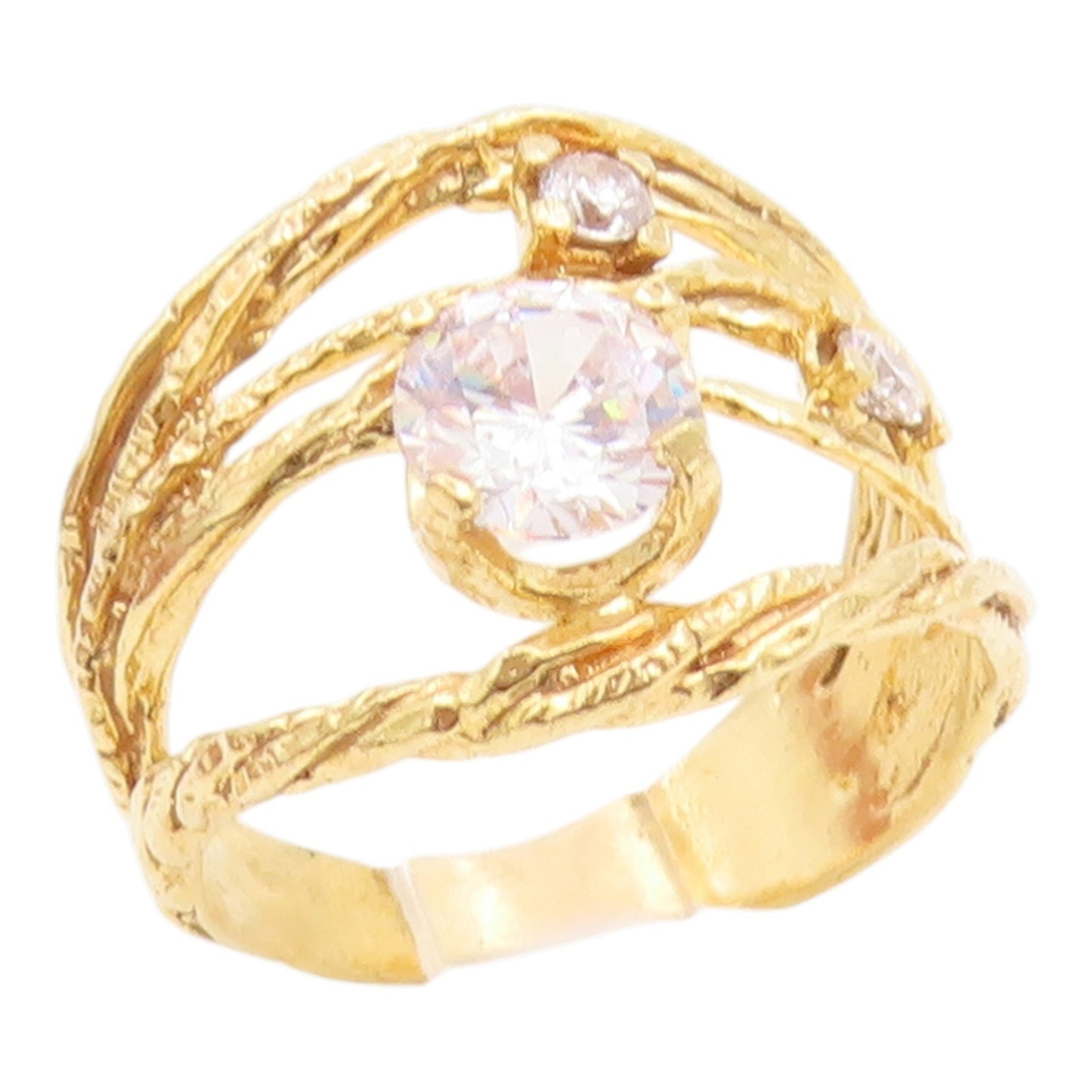 925 Sterling Silver Vintage Ring Gold Plated ISRAEL CZ Twisted Band Sz 7 RG35690