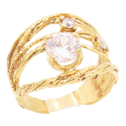 925 Sterling Silver Vintage Ring Gold Plated ISRAEL CZ Twisted Band Sz 7 RG35690