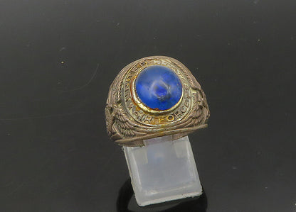 925 Silver  Vintage Antique Blue Stone US Air Force Band Ring Sz 10  RG22045
