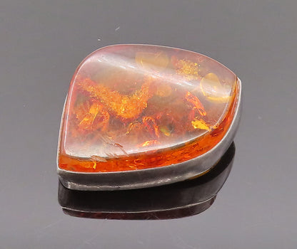 POLAND 925 Sterling Silver Vintage Minimalist Baltic Amber Brooch Pin BP10132