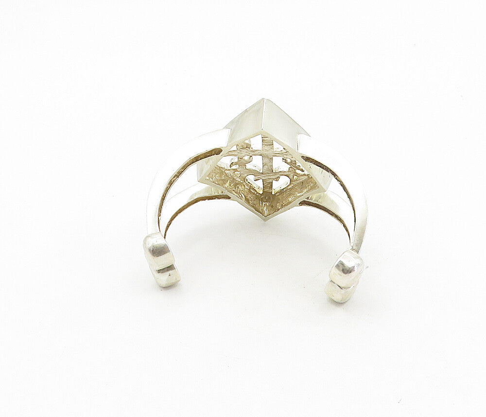 925 Sterling Silver  Vintage Modernist Diamond Shape Cuff Bracelet  BT3966