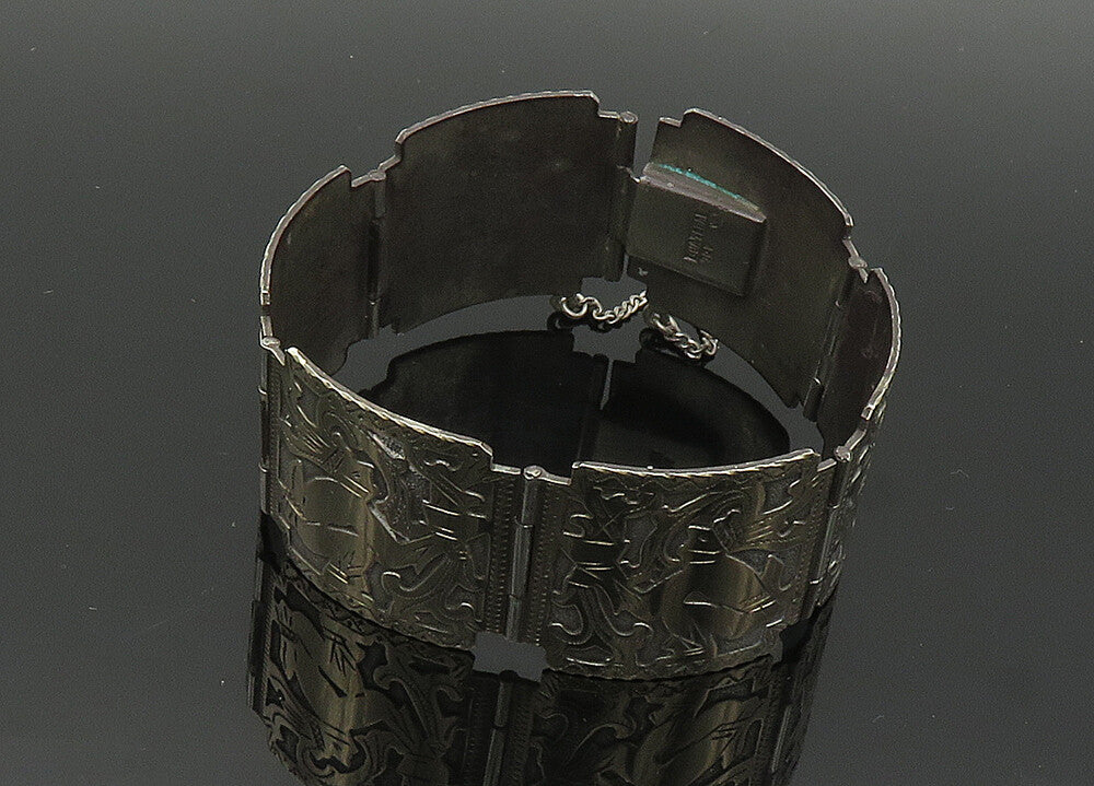 925 Sterling Silver & 18K GOLD  Vintage Warrior Panel Chain Bracelet  BT8242