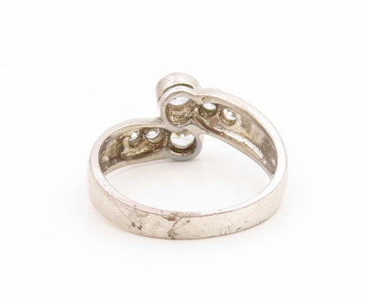 925 Sterling Silver Vintage Ring Round CZ Elegant Bypass Band  Sz 7.5  RG35079