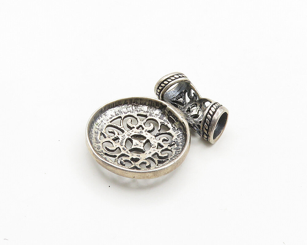 925 Sterling Silver  Vintage Round Floral Pretzel Swirl Slide Pendant  PT15340