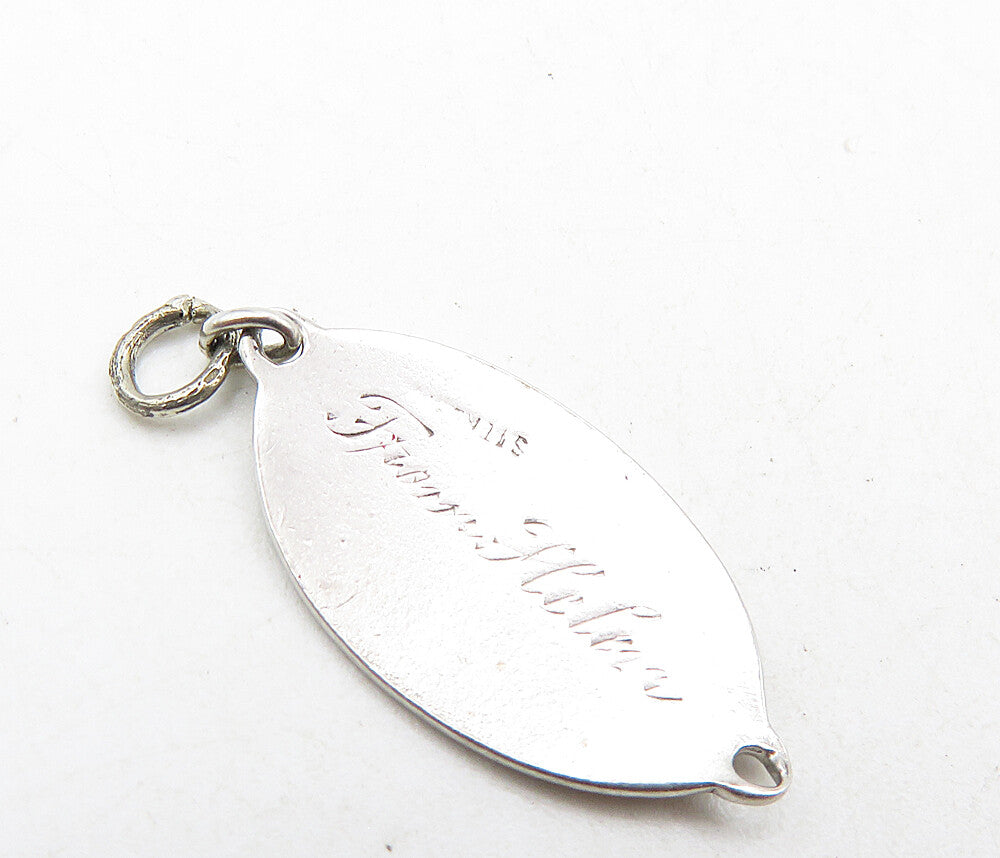 925 Sterling Silver  Vintage Petite Etched Name Pointed Oval Pendant  PT6806