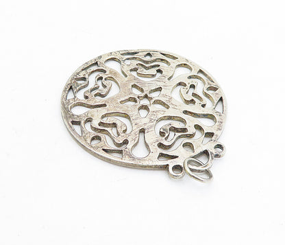 925 Sterling Silver  Vintage Cutout Floral Pattern Round Drop Pendant  PT3471