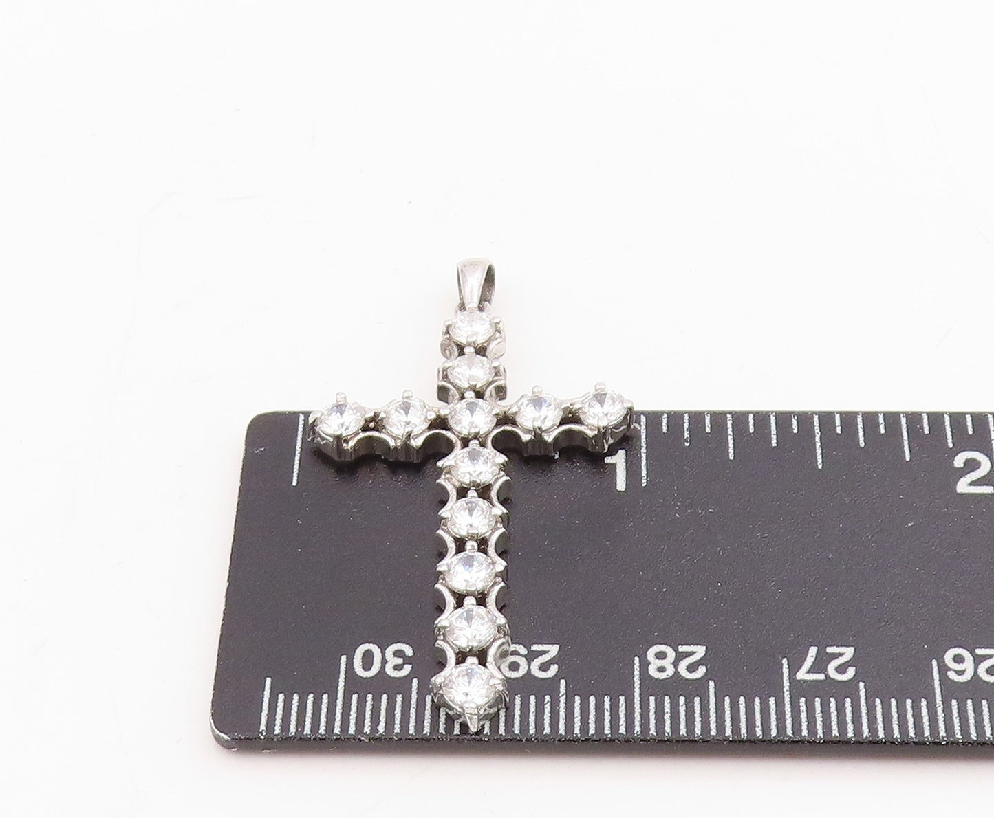 925 Sterling Silver Vintage Pendant Bezel Set CZ Religious Cross Charm  PT25738