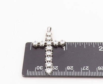 925 Sterling Silver Vintage Pendant Bezel Set CZ Religious Cross Charm  PT25738