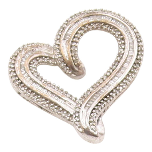 925 Sterling Silver  Vintage Genuine Diamonds Open Love Heart Pendant  PT17979