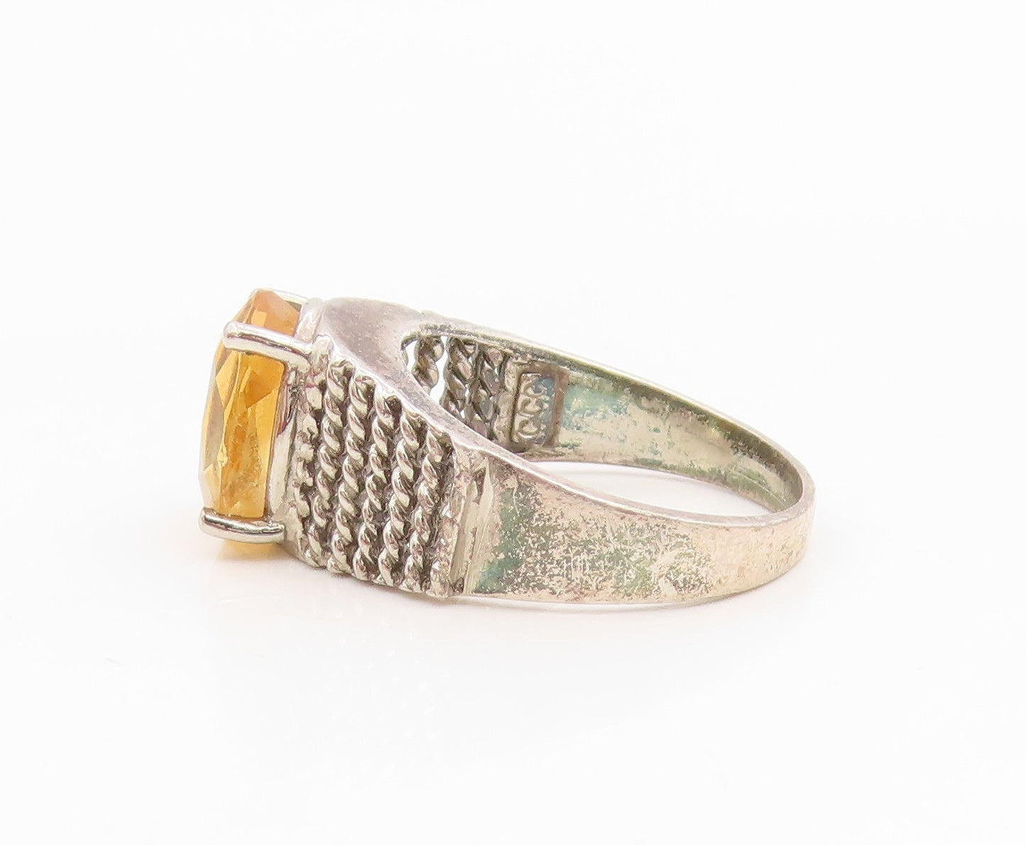 925 Sterling Silver Vintage Ring Oval Cut Citrine Textured Band  Sz 6  RG34912