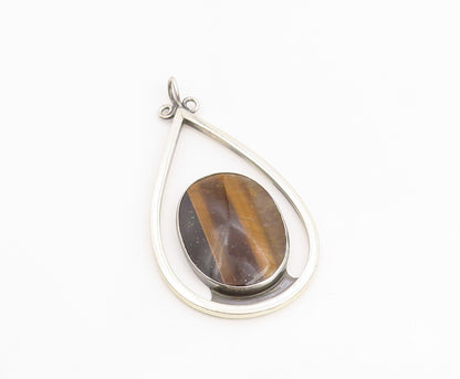 925 Sterling Silver Vintage Pendant TEPPICH Tiger's Eye Teardrop Outline PT25153