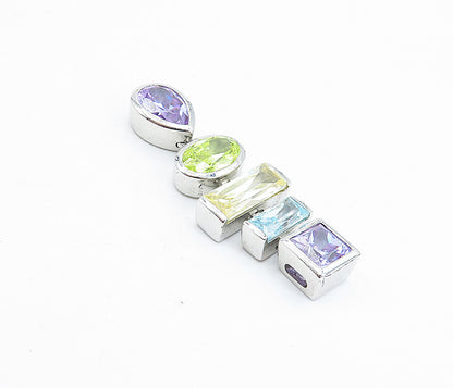 925 Sterling Silver Multi Color Cubic Zirconia Shiny Linked Pendant PT3800