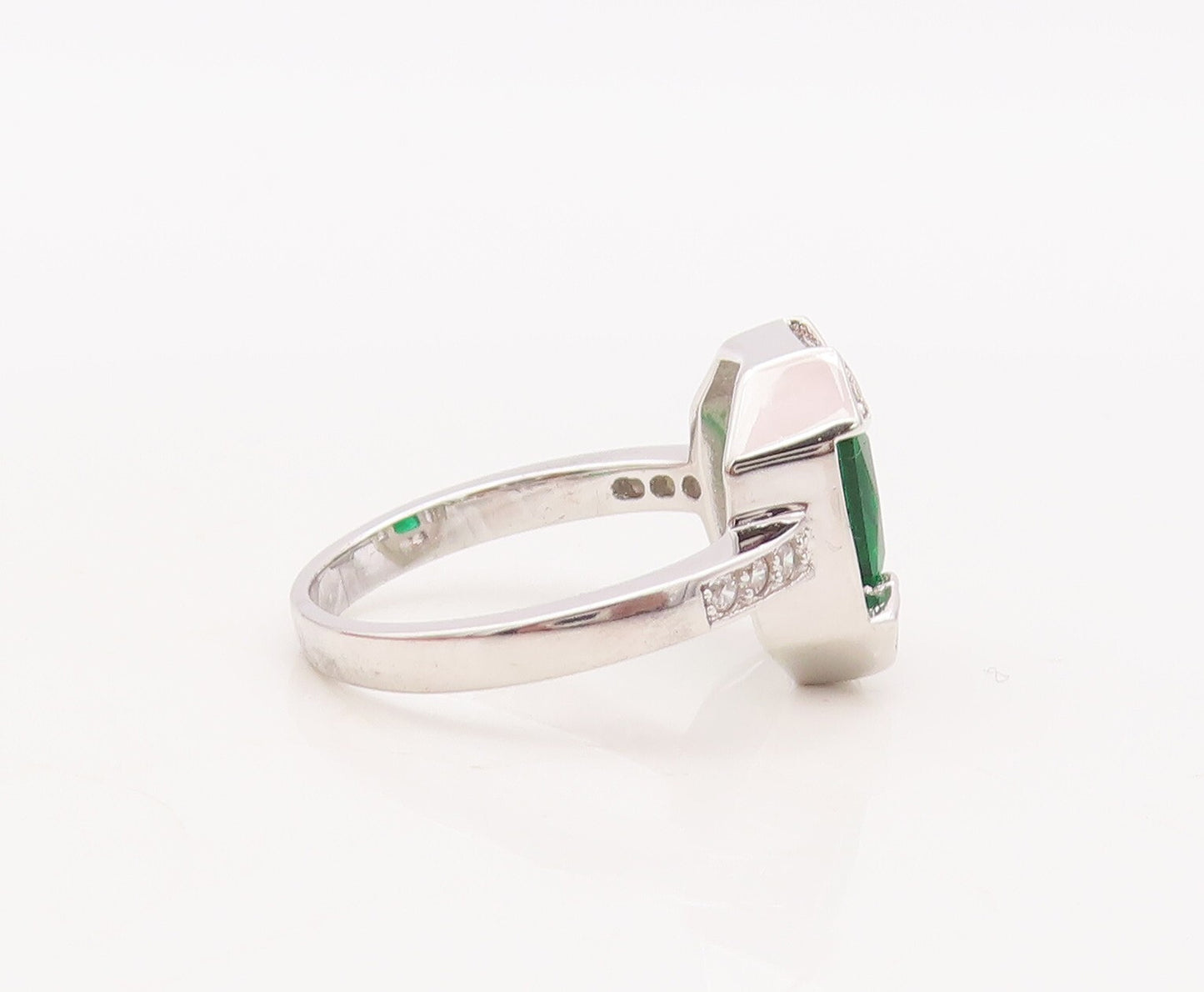 925 Sterling Silver Vintage Ring Rectangle Cut Framed 2 Tone CZ  Sz 7.5  RG29331