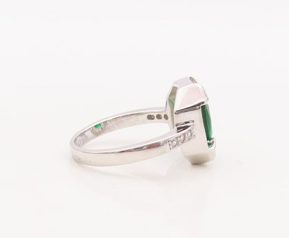 925 Sterling Silver Vintage Ring Rectangle Cut Framed 2 Tone CZ  Sz 7.5  RG29331