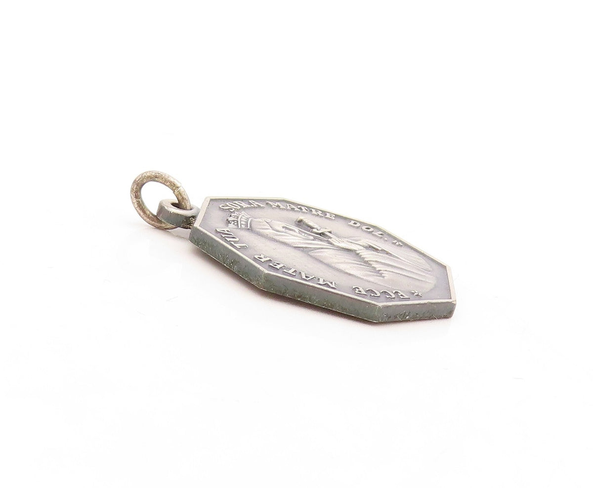 925 Sterling Silver Vintage Pendant Dark Tone Religious Saint Carved  PT23866