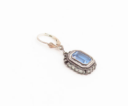 925 Sterling Silver Vintage Earrings ISRAEL Blue Topaz Lever Back  EG14166