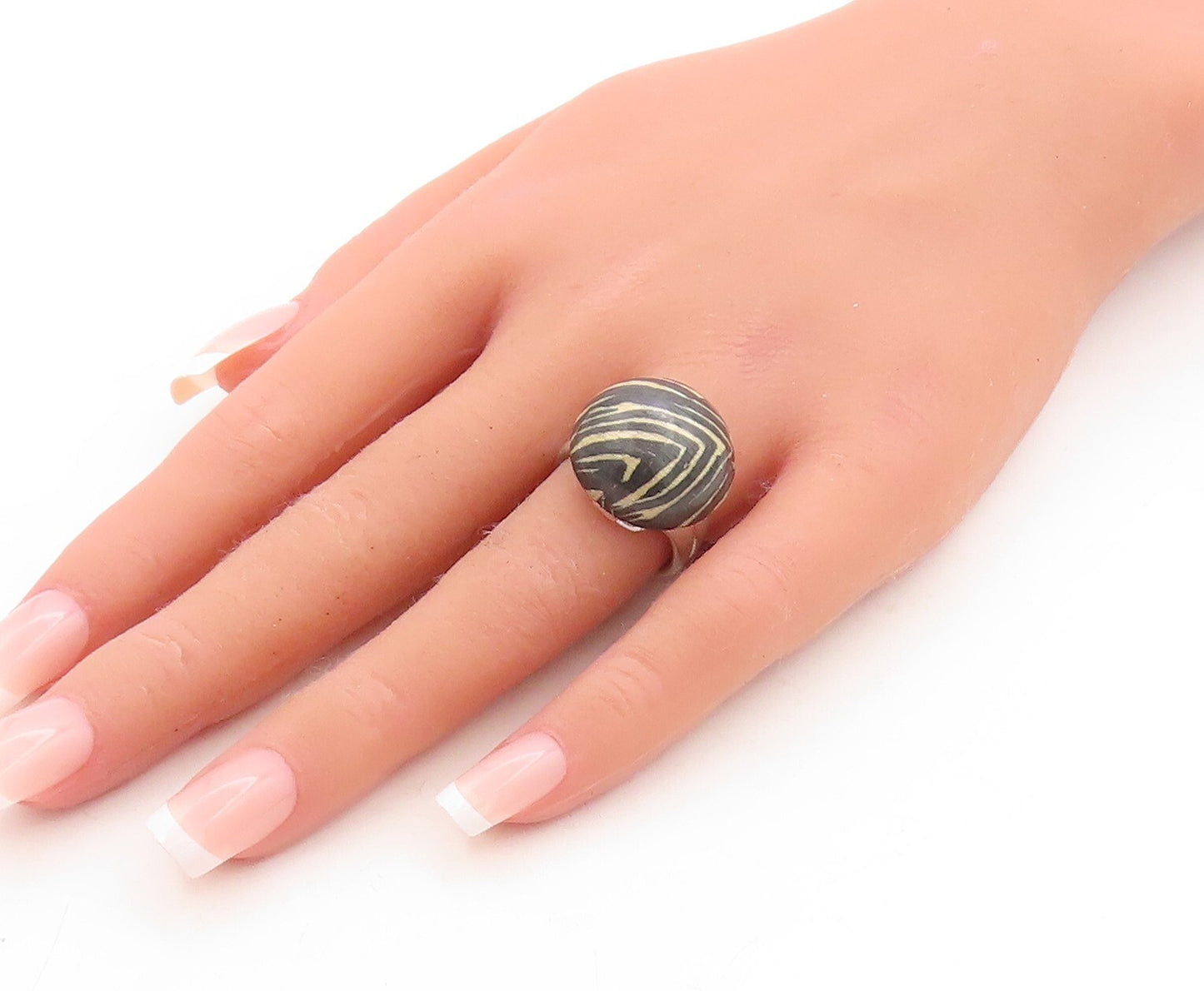 925 Sterling Silver Vintage Ring Design Enameled Solid Dome  Sz 7  RG29765