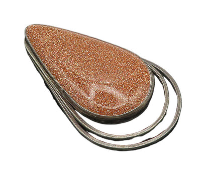ISRAEL 925 Silver  Vintage Cabochon Goldstone Tear Drop Brooch Pin  BP7330