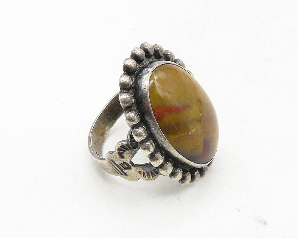 NAVAJO 925 Sterling Silver  Vintage Agate Cocktail Ring Sz 6.5  RG9611
