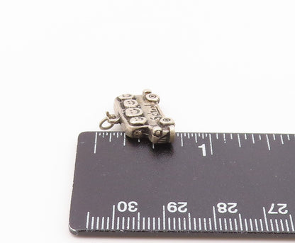 925 Sterling Silver  Vintage Happy Students On School Bus Pendant  PT19739