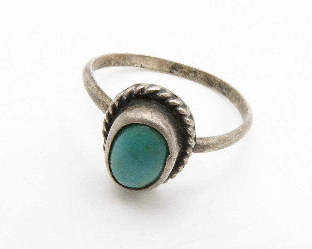 SOUTHWESTERN 925 Sterling Silver Vintage Turquoise Band Ring Sz 5 RG13969