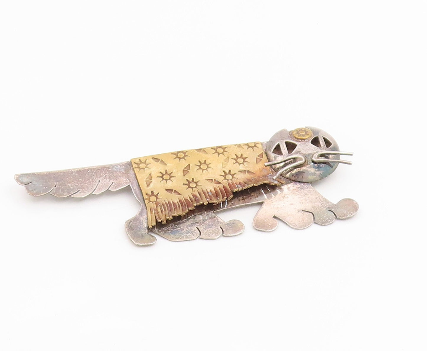 925 Sterling Silver Vintage Brooch Pin CRISSMAN Two Tone Modernist Cat  BP12481
