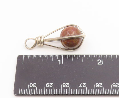 925 Sterling Silver Vintage Pendant Modernist Jasper Orb Teardrop Cage  PT26631