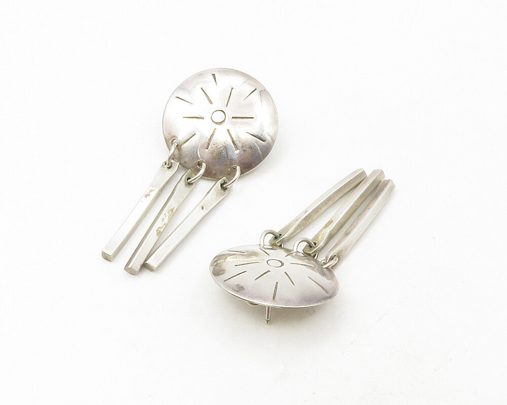 925 Sterling Silver  Vintage Shiny Etched Sunshine Dangle Earrings  EG6394