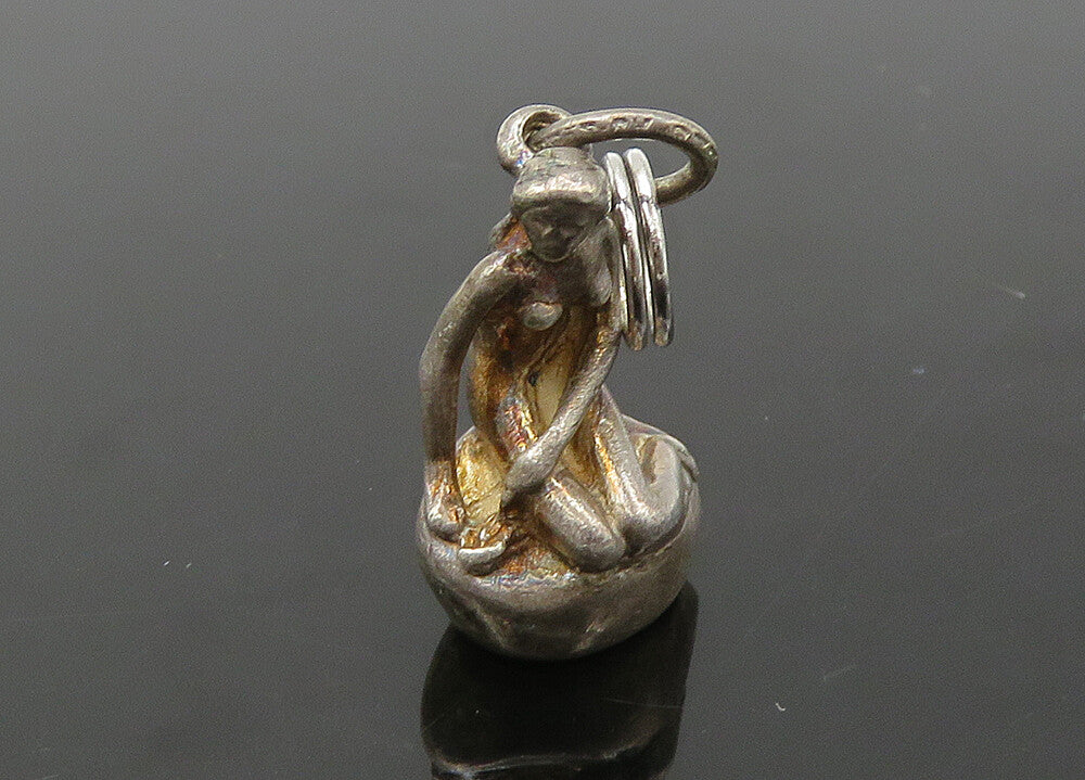 DENMARK 925 Sterling Silver  Vintage Woman Sitting On Rock Pendant  PT17107