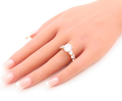 925 Sterling Silver Vintage Ring Gold Plated Round Cut CZ Inlay  Sz 7  RG31458