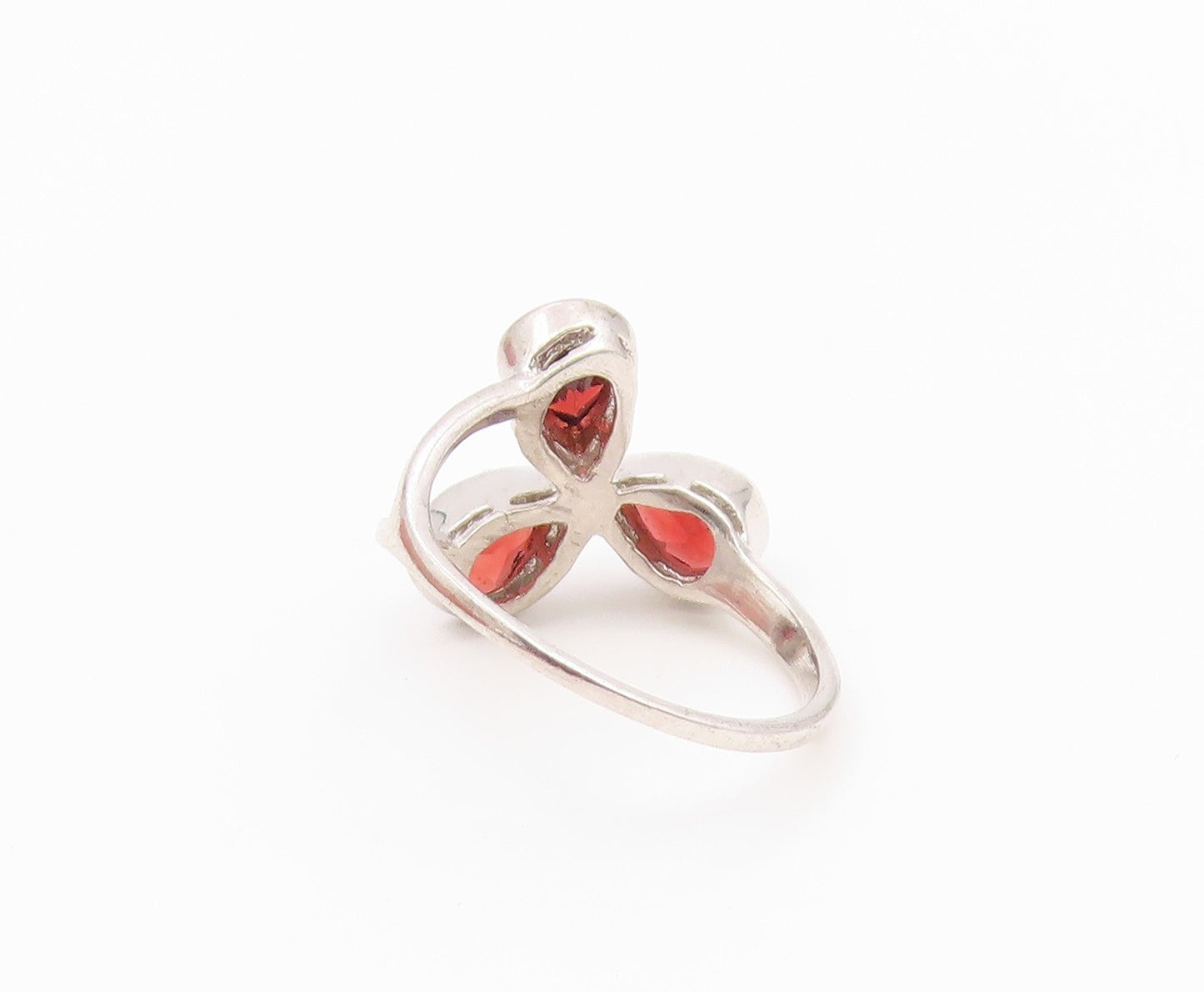 925 Sterling Silver Vintage Ring Elegant Pear Cut Garnet Flower  Sz 7  RG36567