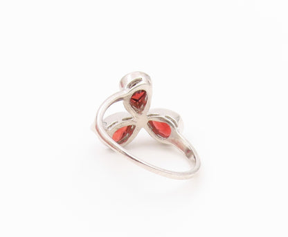 925 Sterling Silver Vintage Ring Elegant Pear Cut Garnet Flower  Sz 7  RG36567