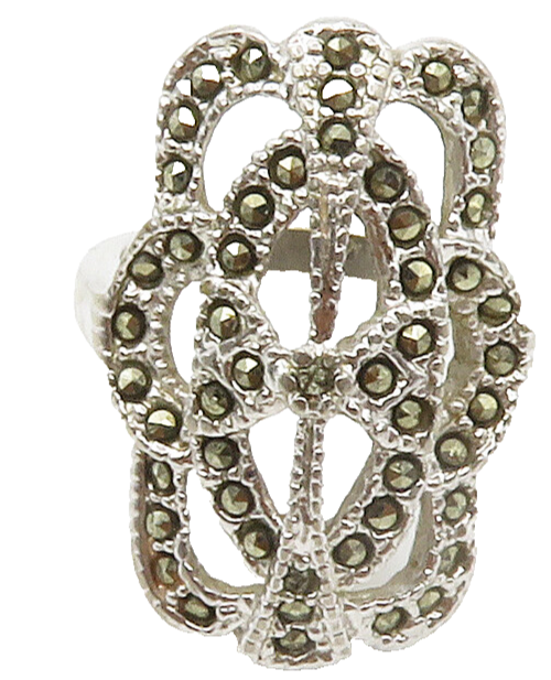 925 Sterling Silver  Vintage Marcasite Open Cocktail Ring Sz 4.5  RG15059