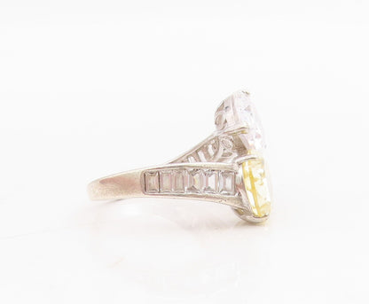 925 Sterling Silver Vintage Ring Drop Cut Citrine & CZ Bypass  Sz 7  RG31727
