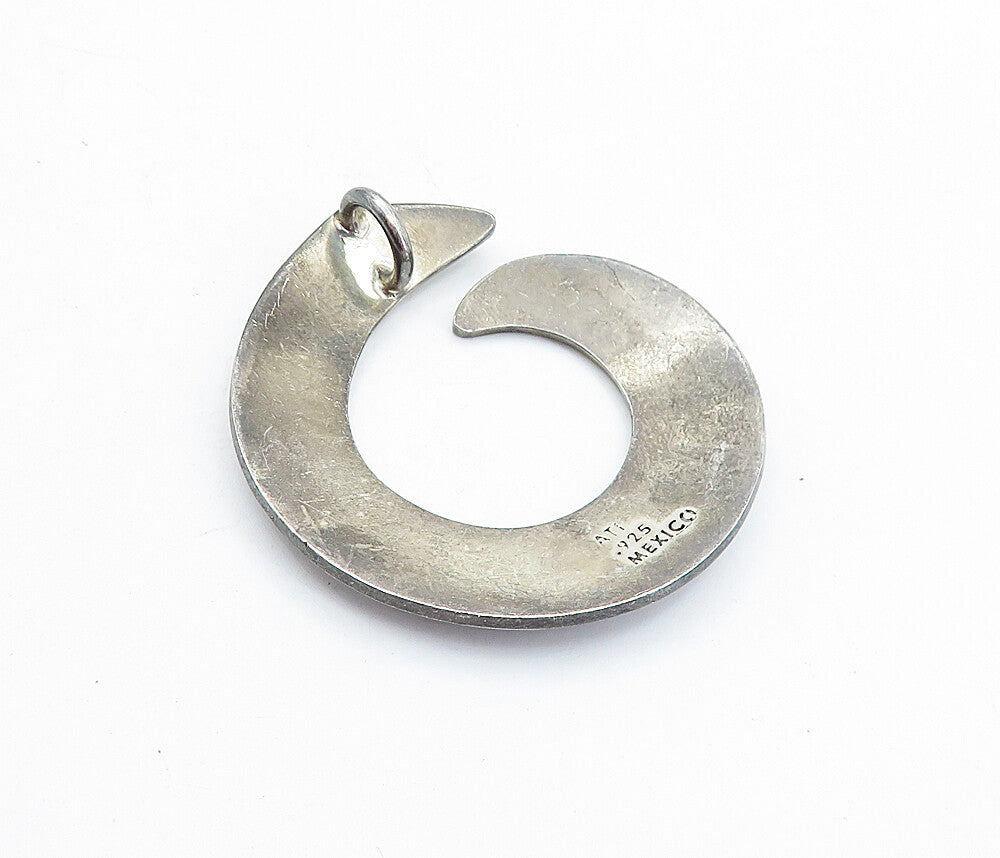 MEXICO 925 Sterling Silver  Vintage Dark Tone Spiral Swirl Pendant  PT3889