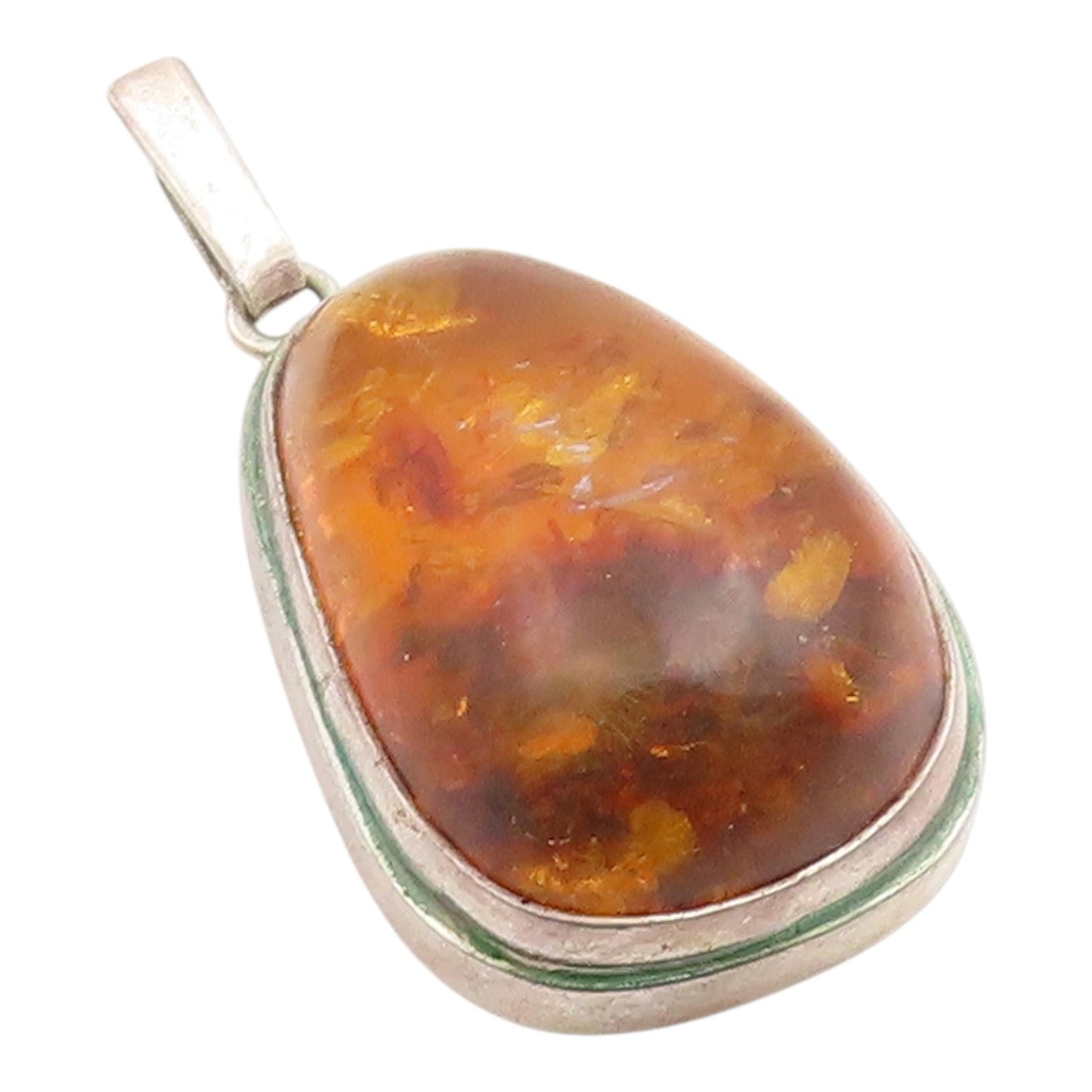 925 Sterling Silver Vintage Pendant Cabochon Honey Amber Solid Teardrop  PT26037
