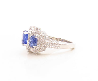 925 Sterling Silver Vintage Ring Oval Cut Sapphire Halo CZ Inlay  Sz 7  RG29887