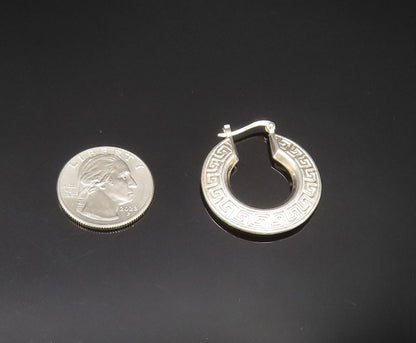 925 Sterling Silver  Vintage Engraved Spiral Maze Hoop Earrings  EG11779