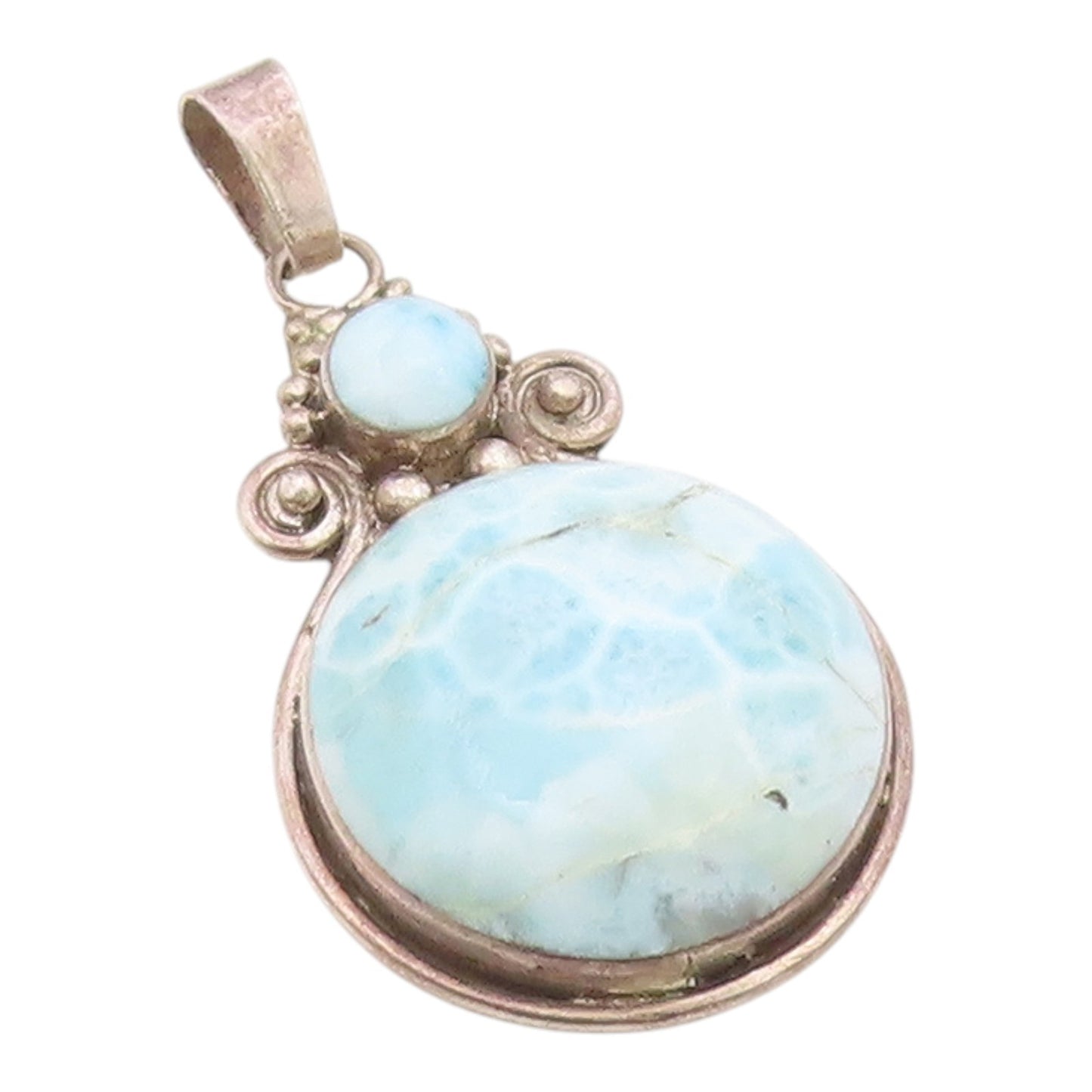 925 Sterling Silver  Vintage Cabochon Cut Larimar Swirl Drop Pendant  PT12443