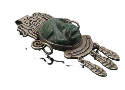 MEXICO 925 Sterling Silver  Vintage Face Carved Jasper Brooch Pin  BP4097