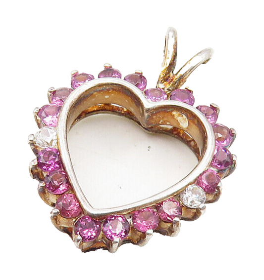 925 Sterling Silver  Pink & White Topaz Open Love Heart Drop Pendant  PT8002