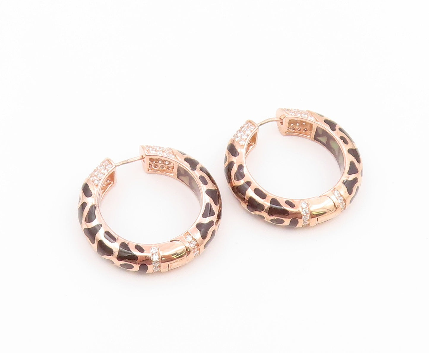 925 Sterling Silver Vintage Earrings Gold Plated CZ Leopard Spot Hoops  EG14522