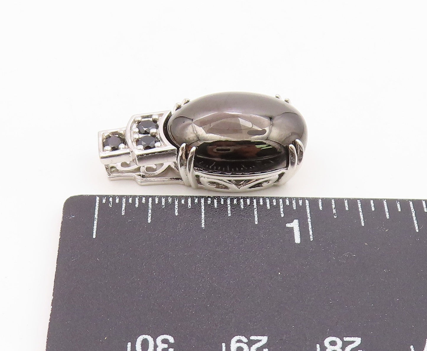 925 Sterling Silver  Vintage Cabochon Hematite Pretzel Swirl Pendant  PT15841