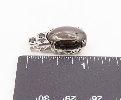 925 Sterling Silver  Vintage Cabochon Hematite Pretzel Swirl Pendant  PT15841