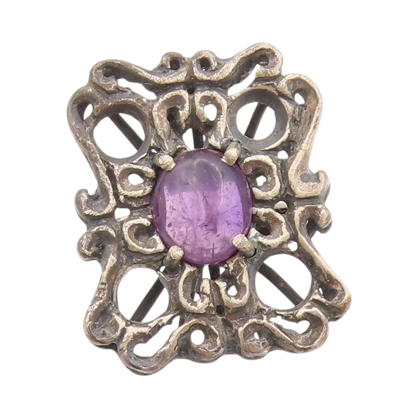 925 Sterling Silver Vintage Ring Antique Design Cabochon Amethyst  Sz 9 RG32994