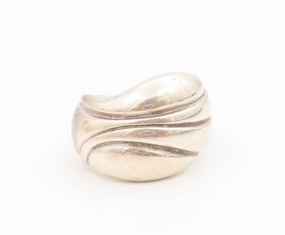 925 Sterling Silver Vintage Ring Modernist Grooved Dome Band  Sz 8  RG36098