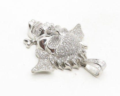925 Sterling Silver  Sparkling Cubic Zirconia Skull & Bones Pendant  PT7916