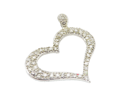 925 Sterling Silver  Vintage White Topaz Open Love Heart Pendant  PT8344